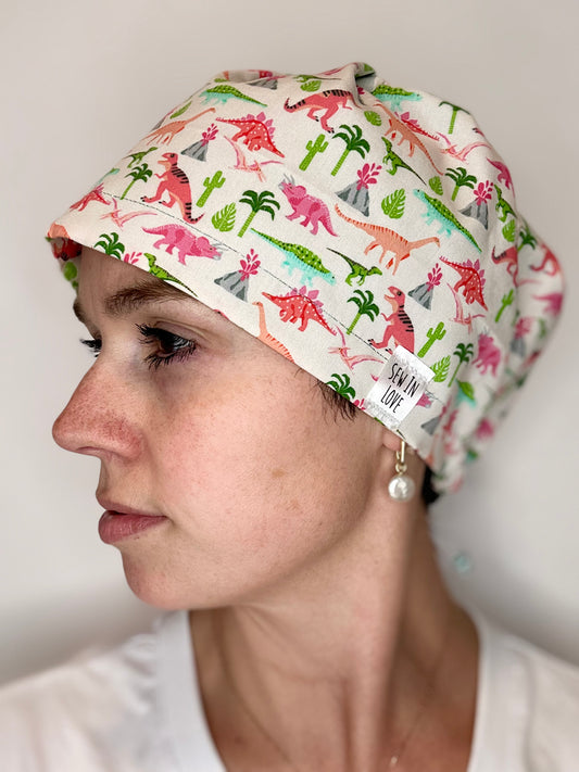 Toggle Back- Lady Dinos: Euro-Style Scrub Cap