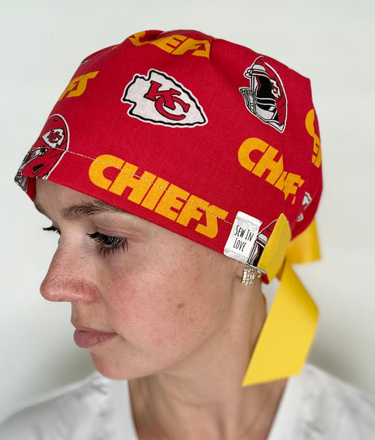 SATIN LINED- Go Chiefs: Euro-Style Scrub Cap