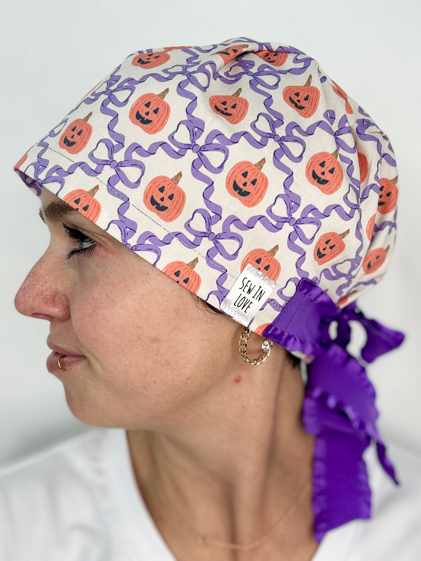 Ribbon Back- Jack-O-Lantern Trellis: Euro-Style Scrub Cap