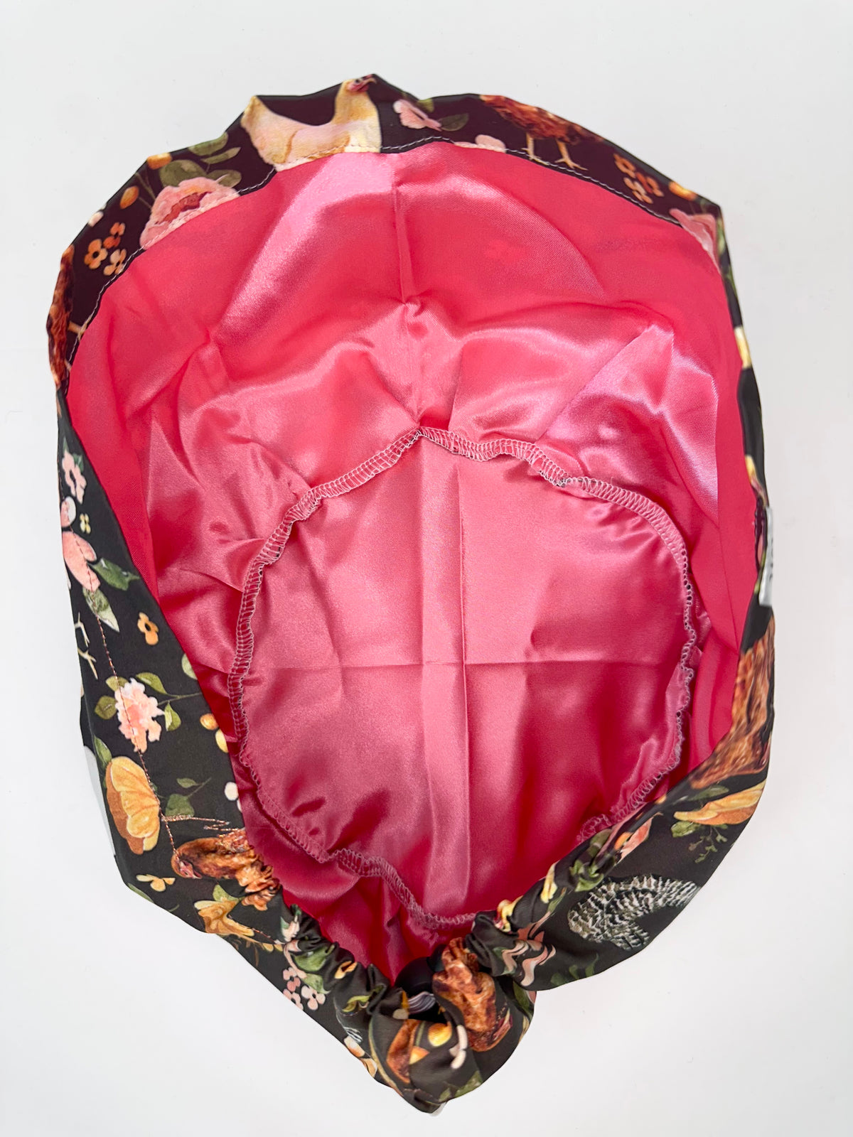 Toggle Back- Floral Chickens: Euro-Style Scrub Cap