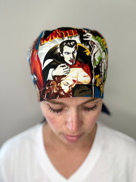SATIN LINED- Old School Horror: Euro-Style Scrub Cap