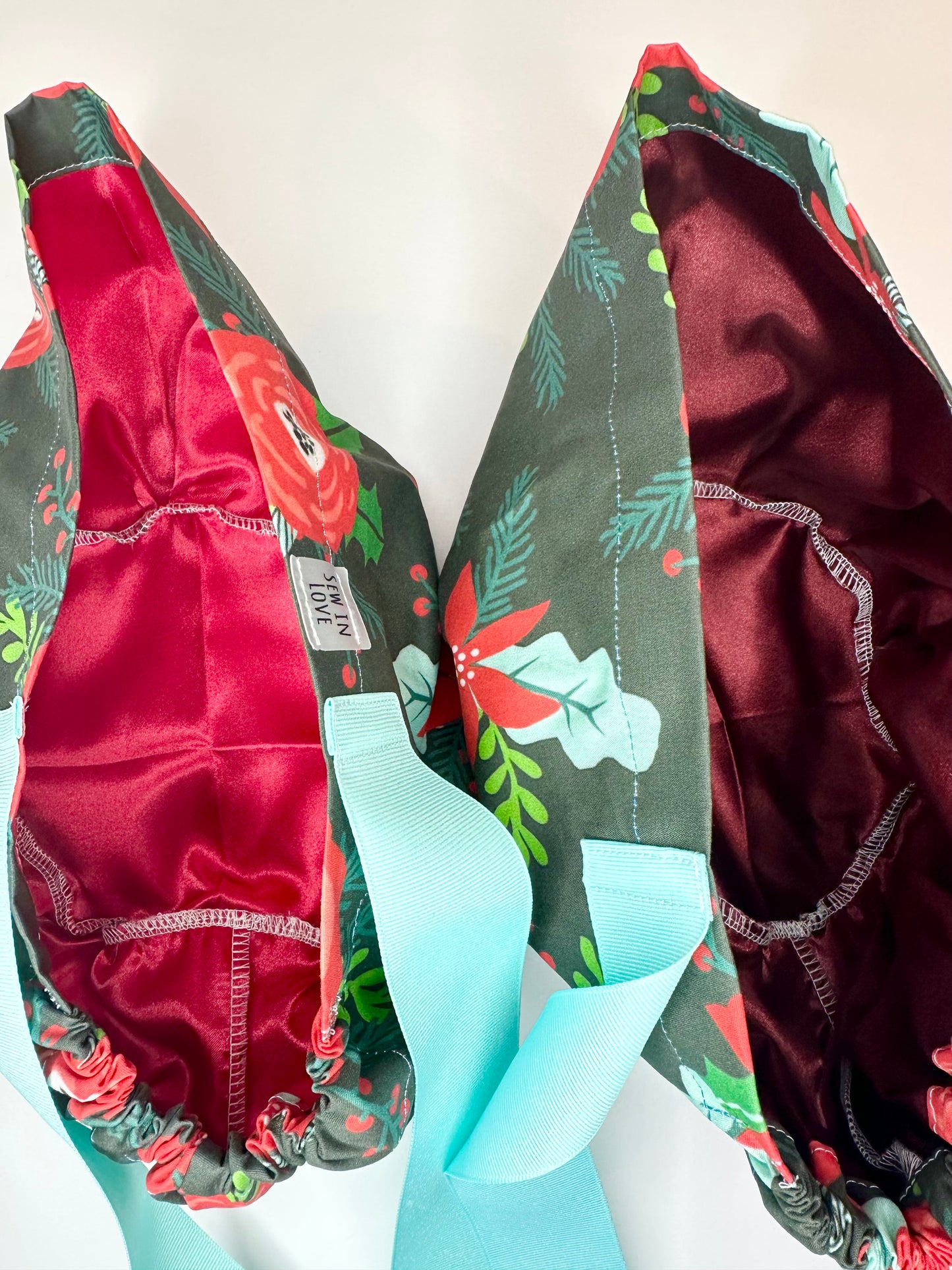 SATIN LINED- Poinsettia Christmas: Euro-Style Scrub Cap