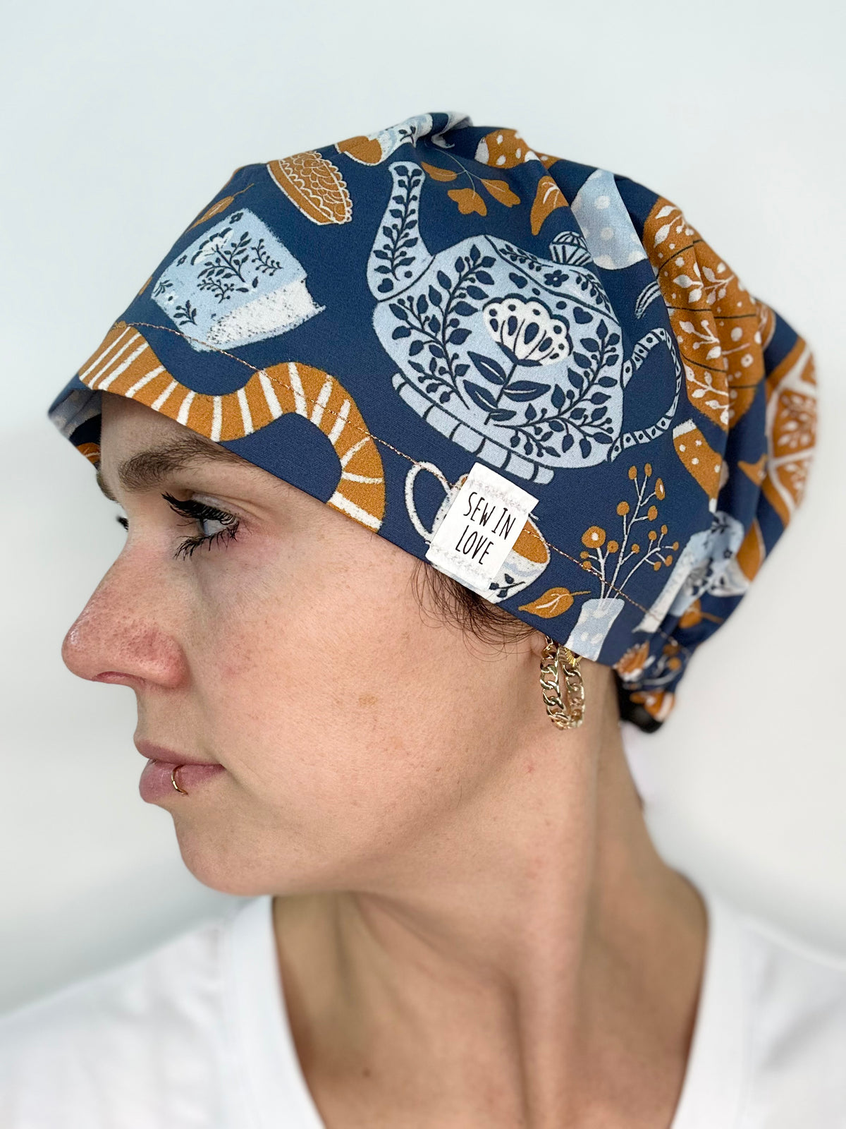 Toggle Back- Autumn Tea Party: Euro-Style Scrub Cap