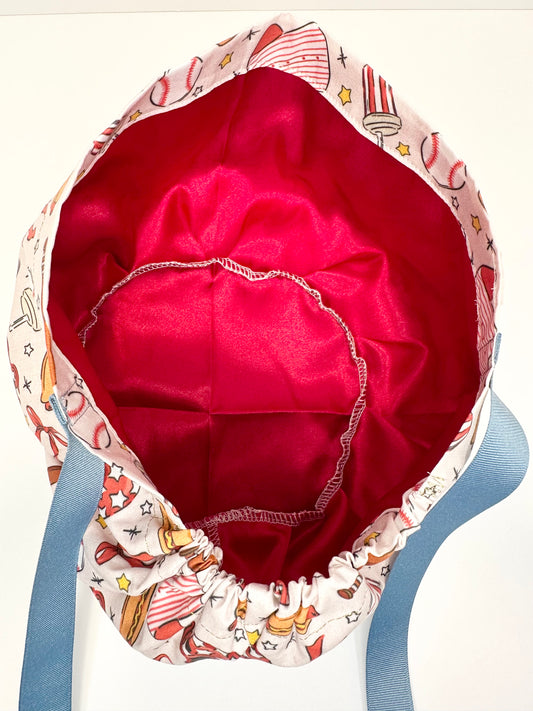 SATIN LINED- Play Ball (Slim Blue Ribbon): Euro-Style Scrub Cap