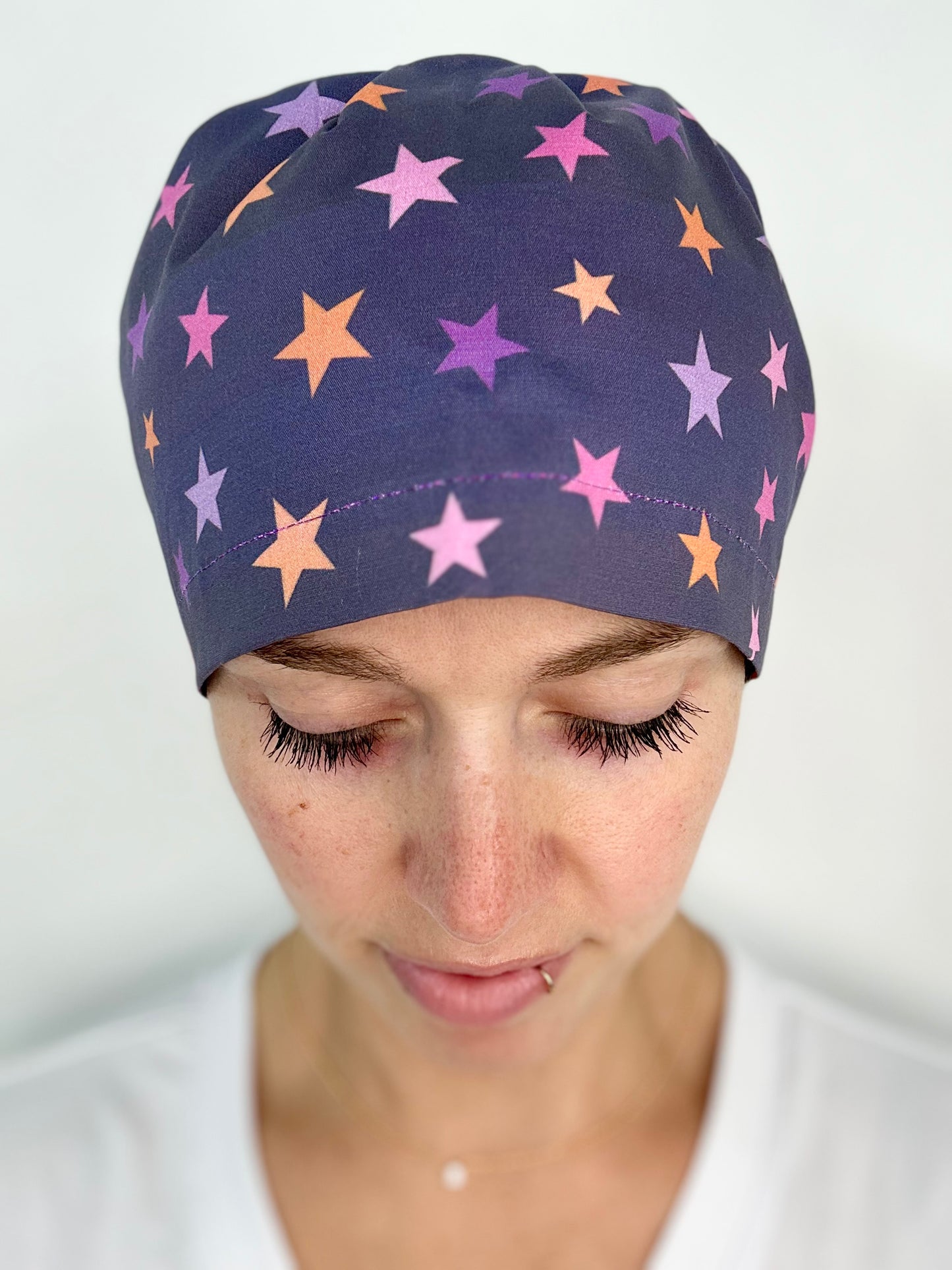 Toggle Back- Halloween Stars (Minor Fabric Flaw): Euro-Style Scrub Cap