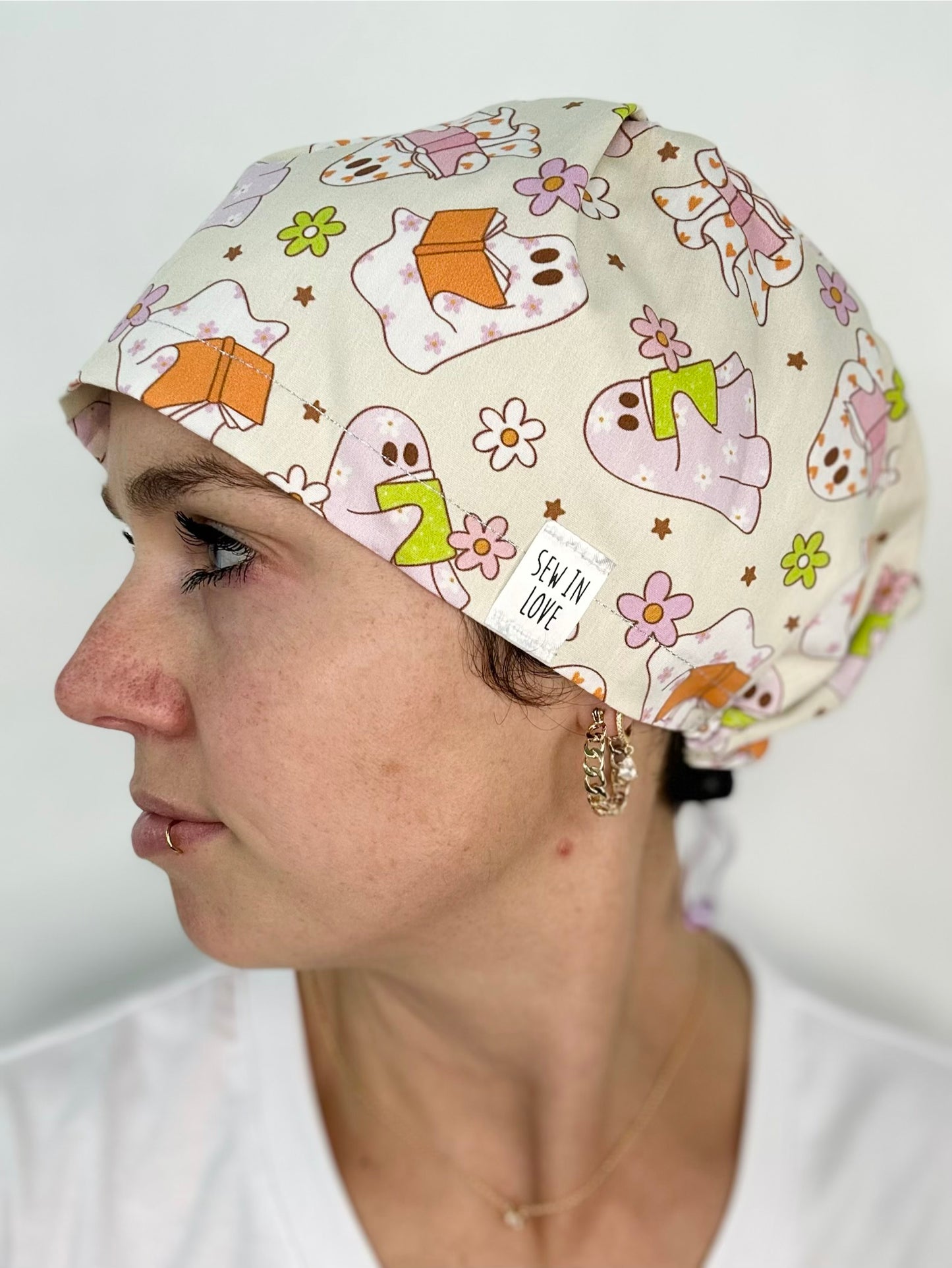 Toggle Back- BOOOk Lovers: Euro-Style Scrub Cap