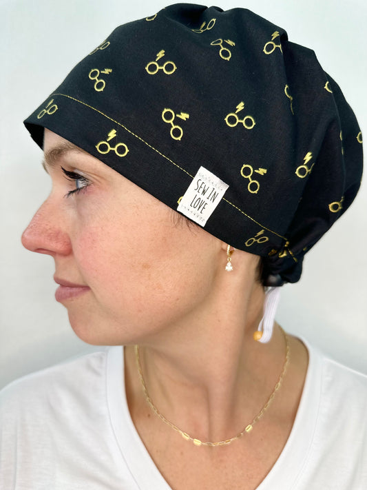 Toggle Back- Golden Glasses: Euro-Style Scrub Cap