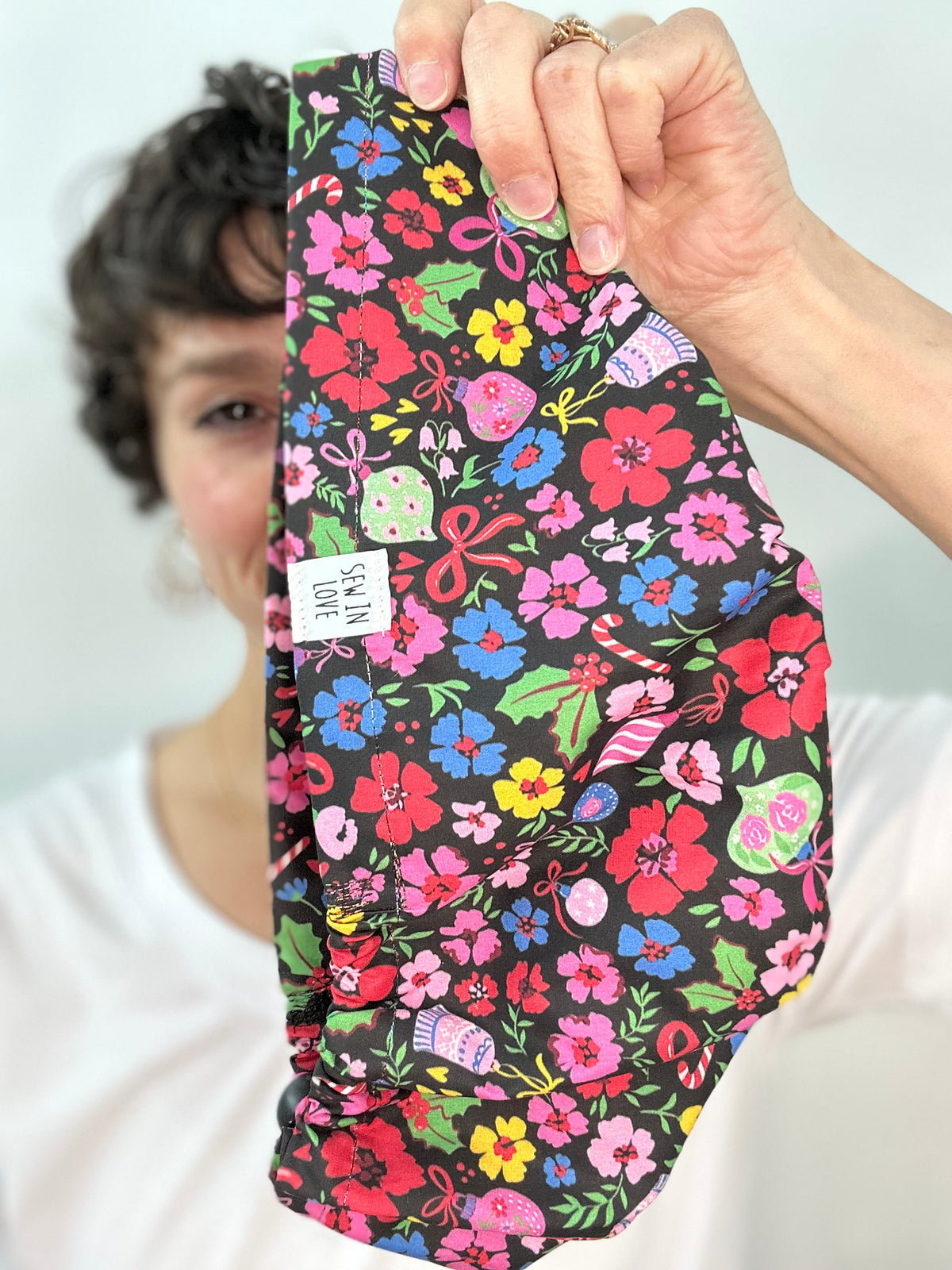 Toggle Back- Candy Cane Floral: Euro-Style Scrub Cap