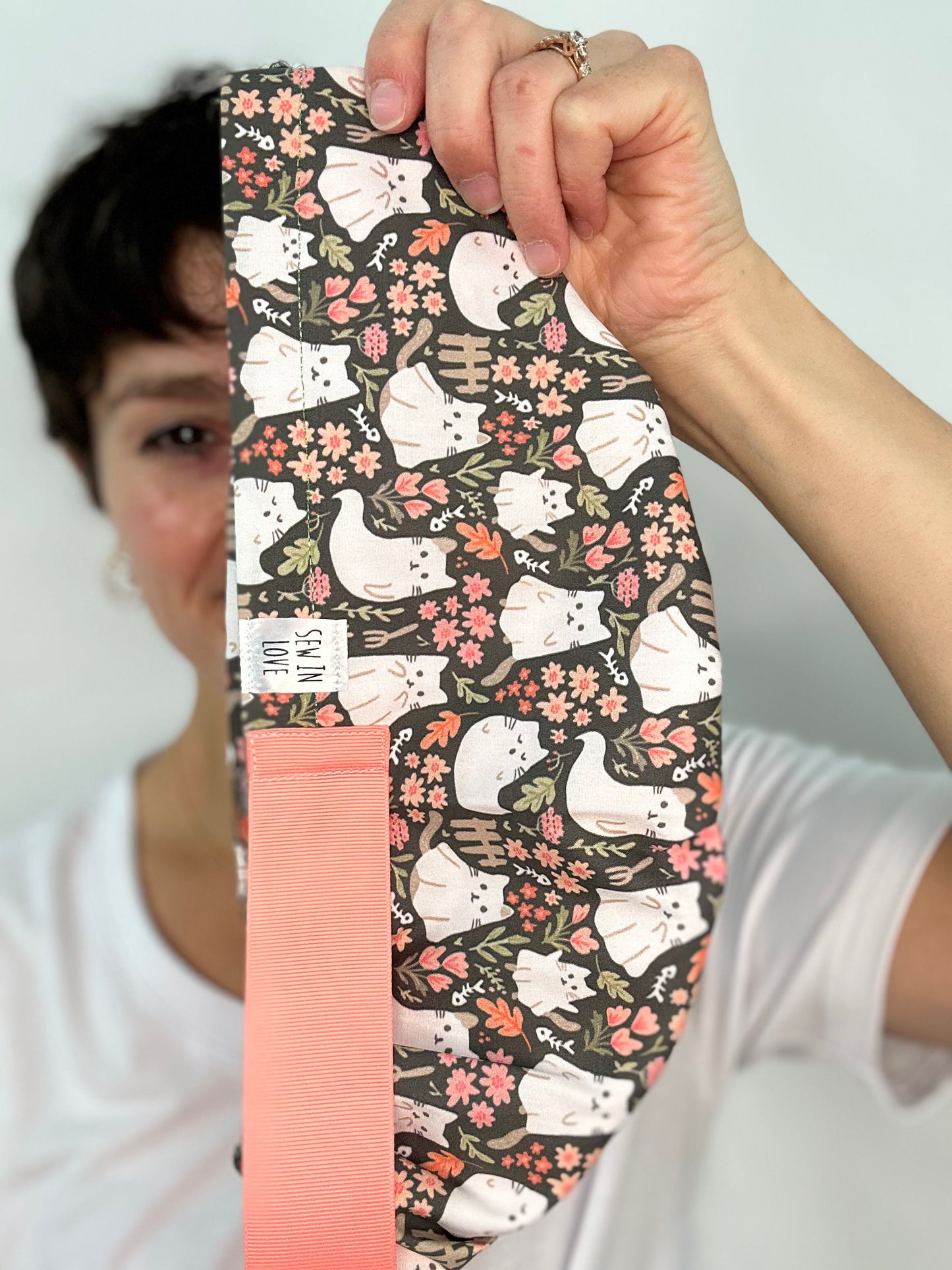Ribbon Back- Ghost Kitties: Euro-Style Scrub Cap