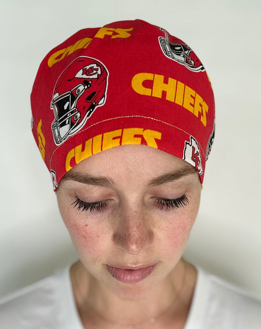 *Toggle Back* SATIN LINED- Go Chiefs: Euro-Style Scrub Cap