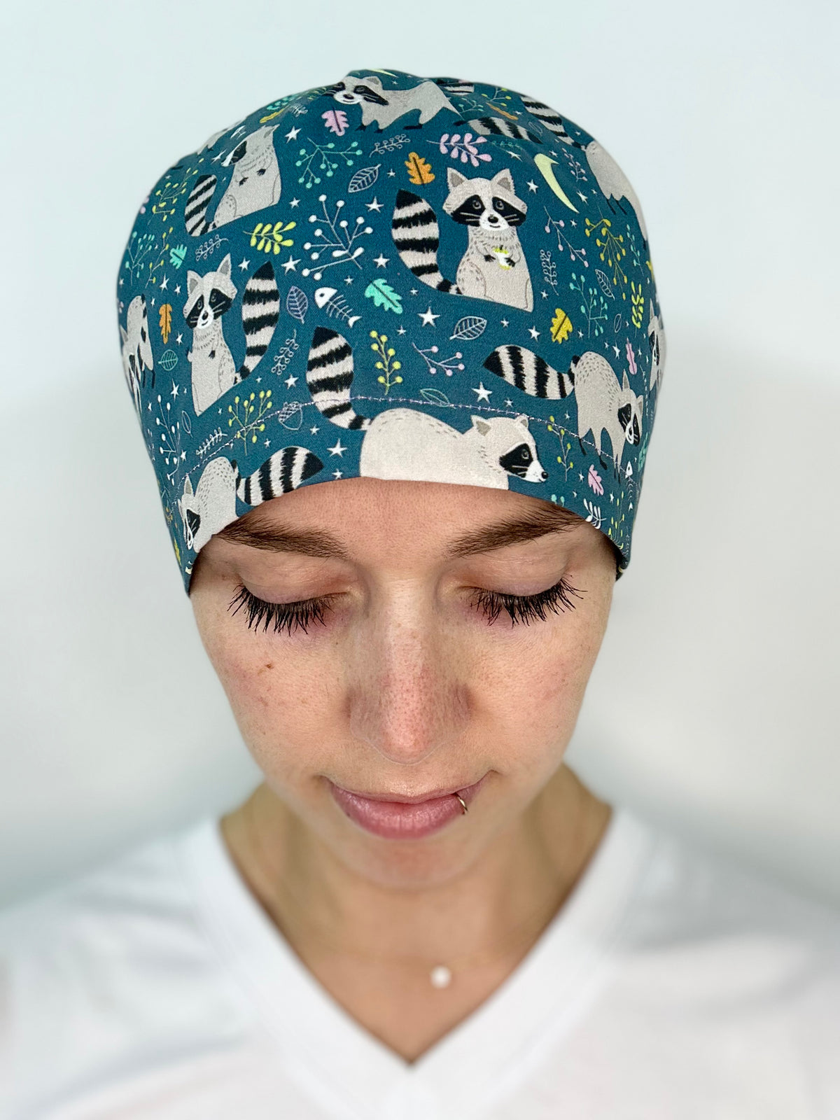 Toggle Back- Ornery Racoons: Euro-Style Scrub Cap