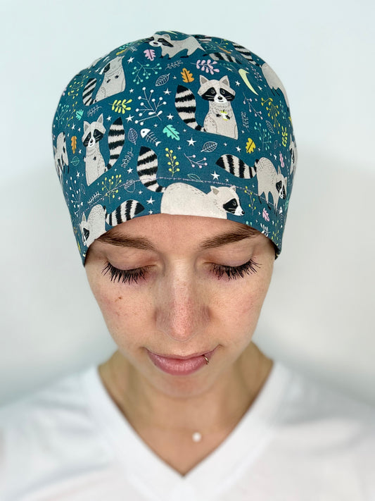 Toggle Back- Ornery Racoons: Euro-Style Scrub Cap