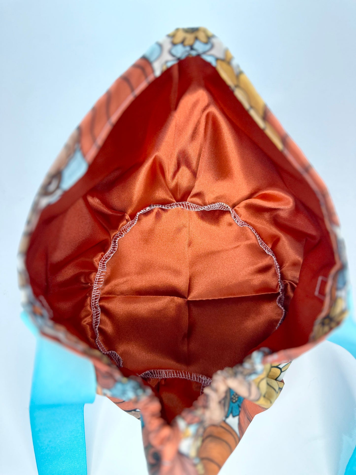 Ribbon Back- Pumpkins in Blue: Euro-Style Scrub Cap