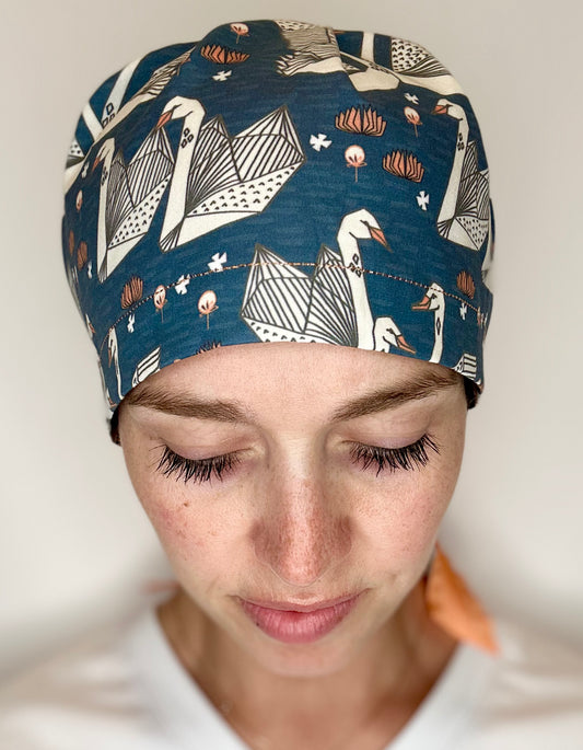 Ribbon Back-Origami Swans: Euro-Style Scrub Cap