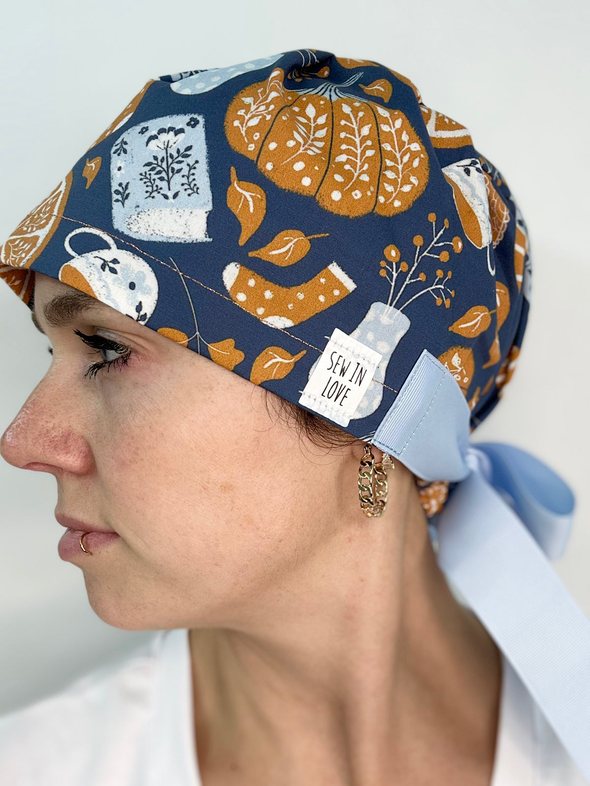 Ribbon Back- Autumn Tea Party: Euro-Style Scrub Cap