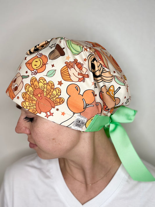 SATIN LINED- Mickey Pumpkin Patch: Euro-Style Scrub Cap