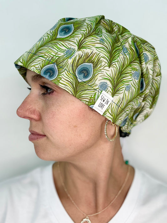 Toggle Back - Peacock Feathers: Euro-Style Scrub Cap