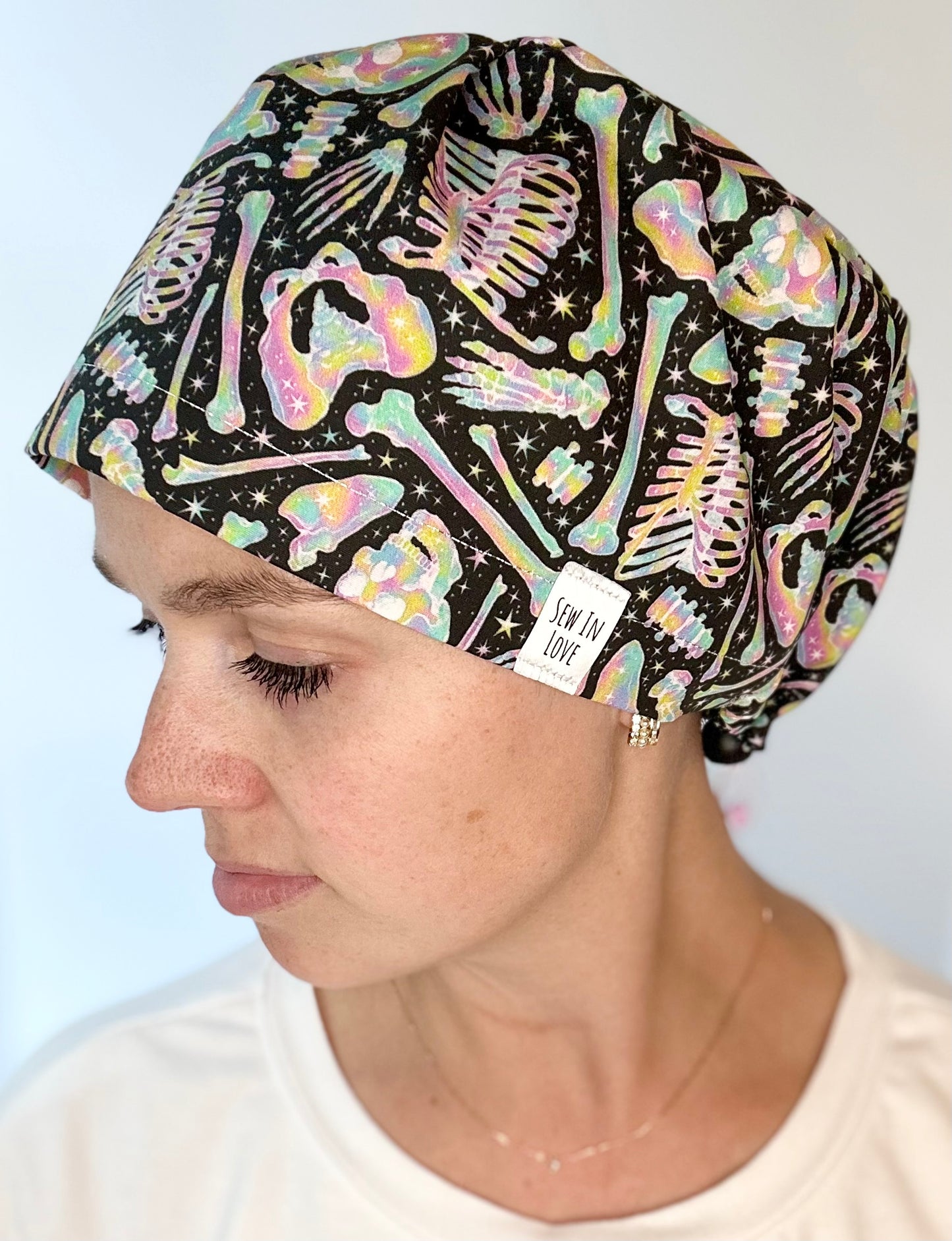 Toggle Back- Neon Bones: Euro-Style Scrub Cap