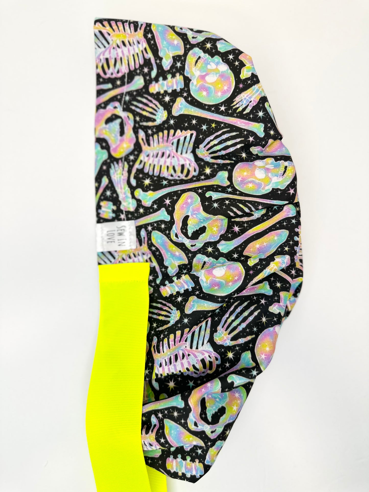 Ribbon Back- Neon Bones: Euro-Style Scrub Cap