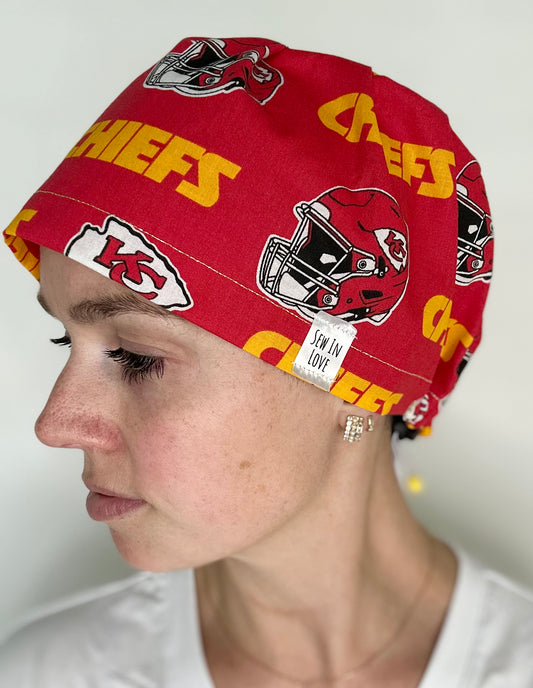 *Toggle Back* SATIN LINED- Go Chiefs: Euro-Style Scrub Cap