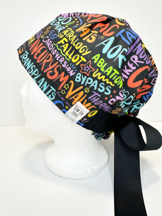 SATIN LINED- Cardiac Things: Euro-Style Scrub Cap