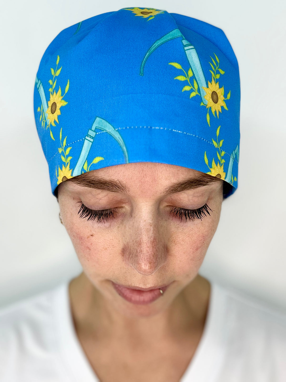 Toggle Back- Sunflower Mac Blade: Euro-Style Scrub Cap