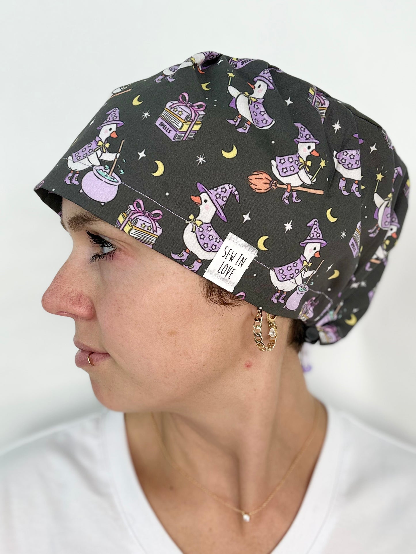 Toggle Back- Witchy Silly Goose: Euro-Style Scrub Cap