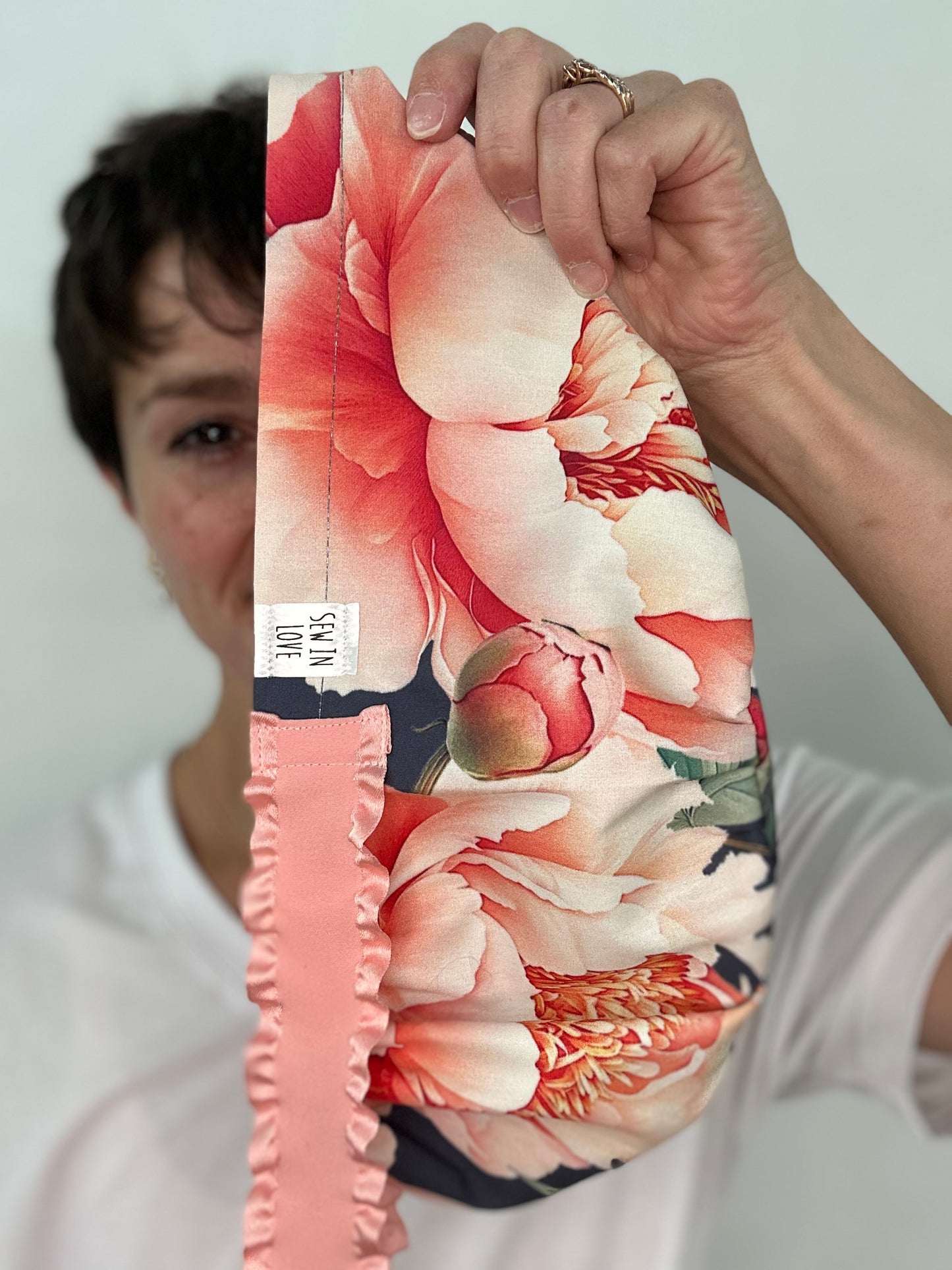 Ribbon Back-Romantic Peonies: Euro-Style Scrub Cap