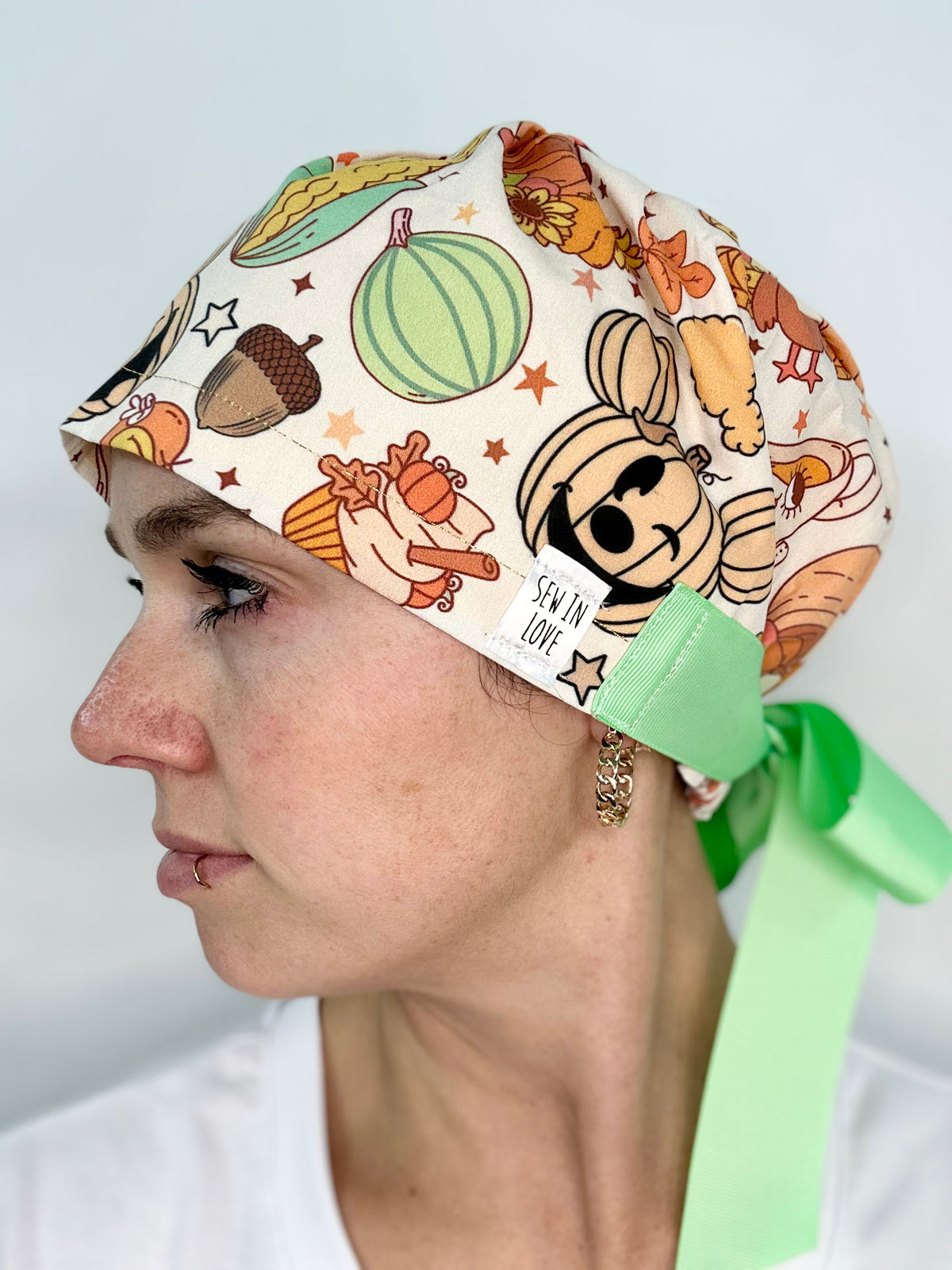 Ribbon Back- Mickey Pumpkin Patch: Euro-Style Scrub Cap