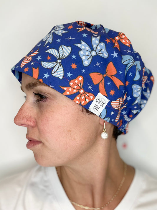 Toggle Back- Star-Spangled Bows: Euro-Style Scrub Cap