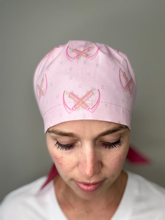 SATIN LINED- Dainty Floral Mac Blade: Euro-Style Scrub Cap