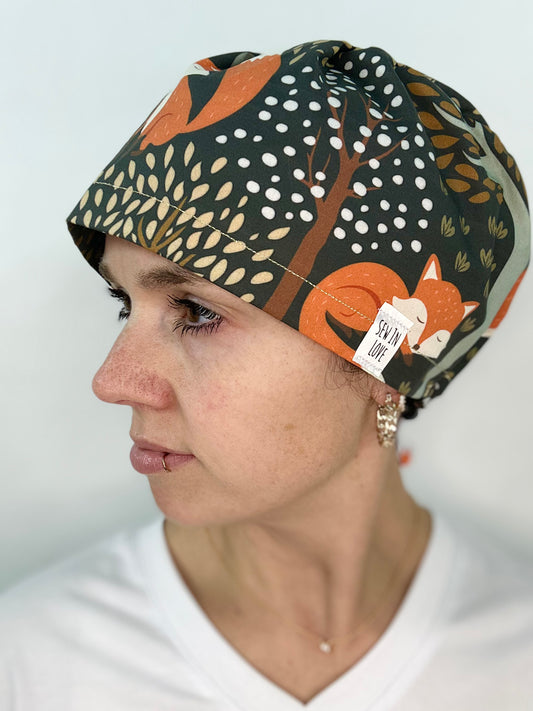 Toggle Back- Scandi Foxes: Euro-Style Scrub Cap