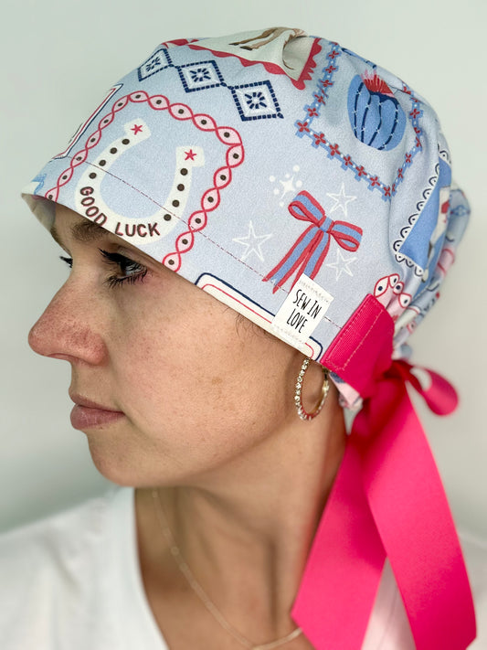 Ribbon Back - Cowgirl Postage: Euro-Style Scrub Cap