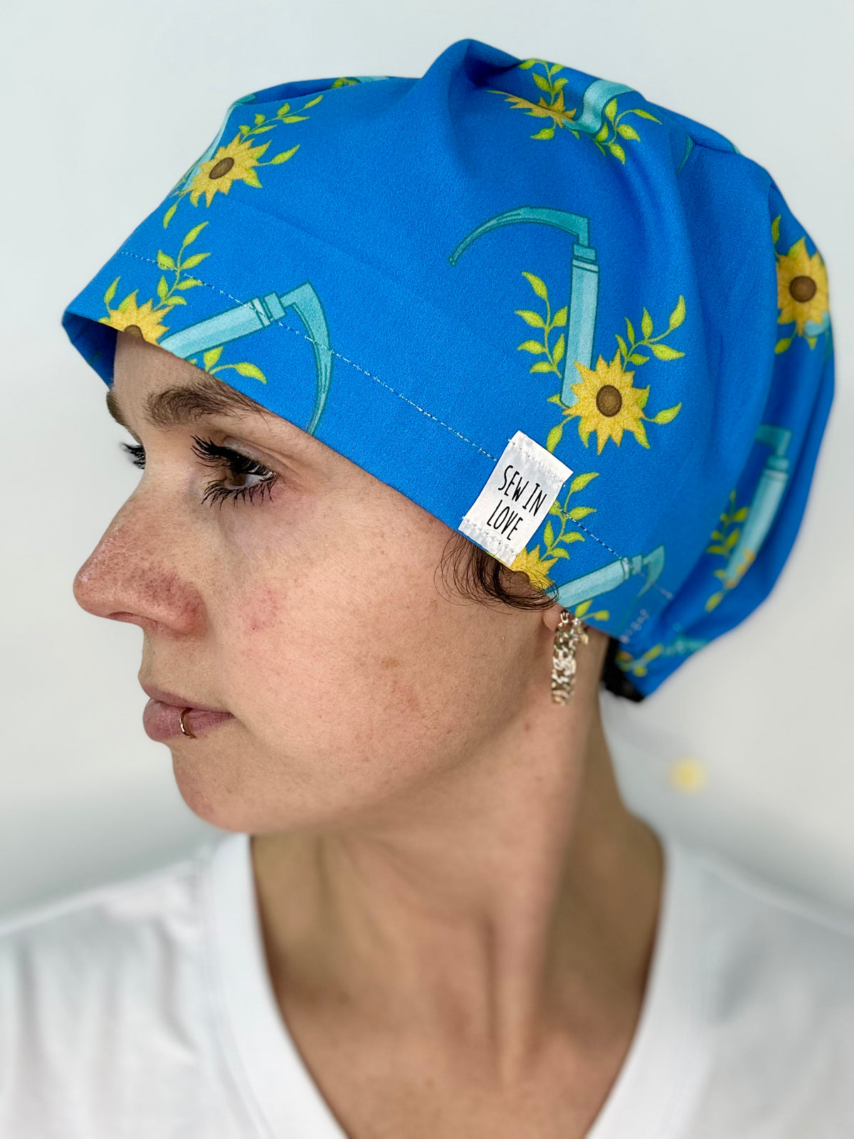 Toggle Back- Sunflower Mac Blade: Euro-Style Scrub Cap