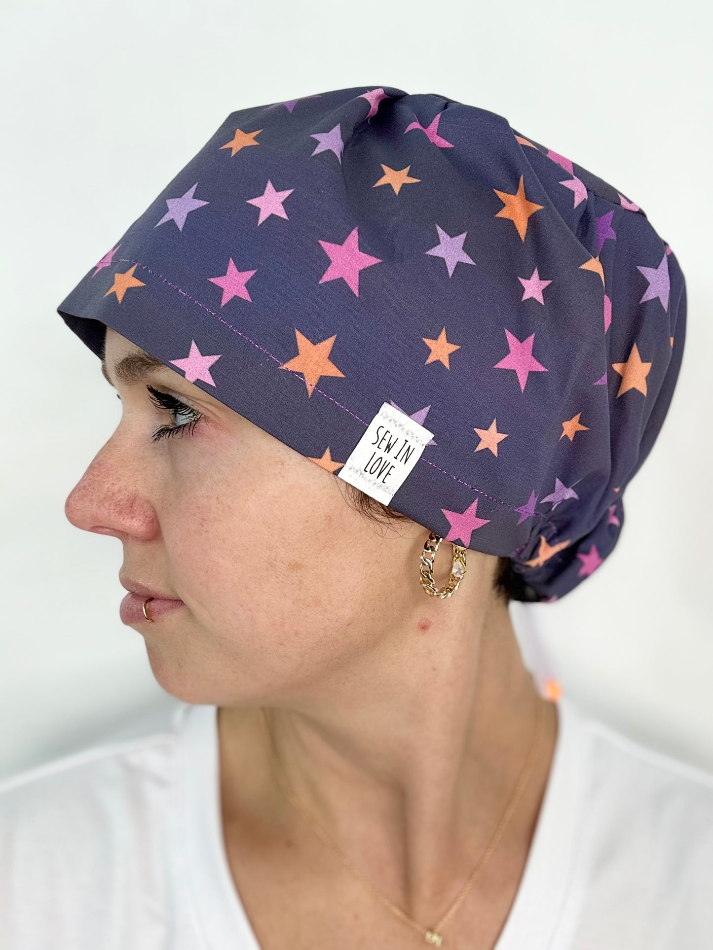 Toggle Back- Halloween Stars (Minor Fabric Flaw): Euro-Style Scrub Cap
