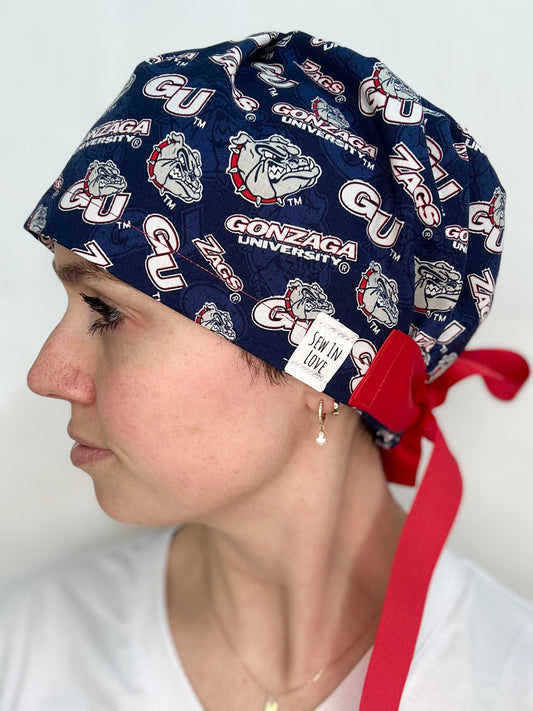*Sneaky Print* Ribbon Back- Gonzaga: Euro-Style Scrub Cap