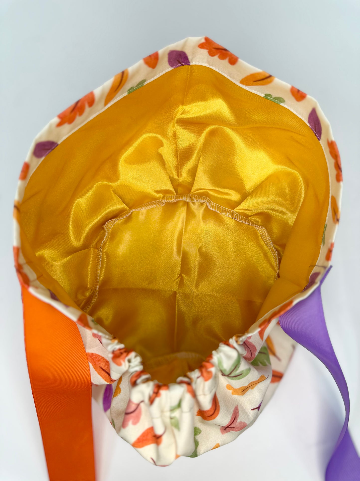 Ribbon Back- Happy Leaves: Euro-Style Scrub Cap