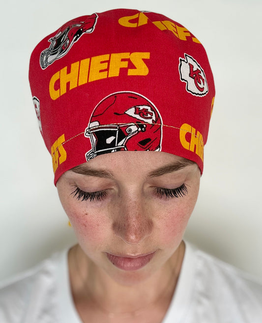 SATIN LINED- Go Chiefs: Euro-Style Scrub Cap