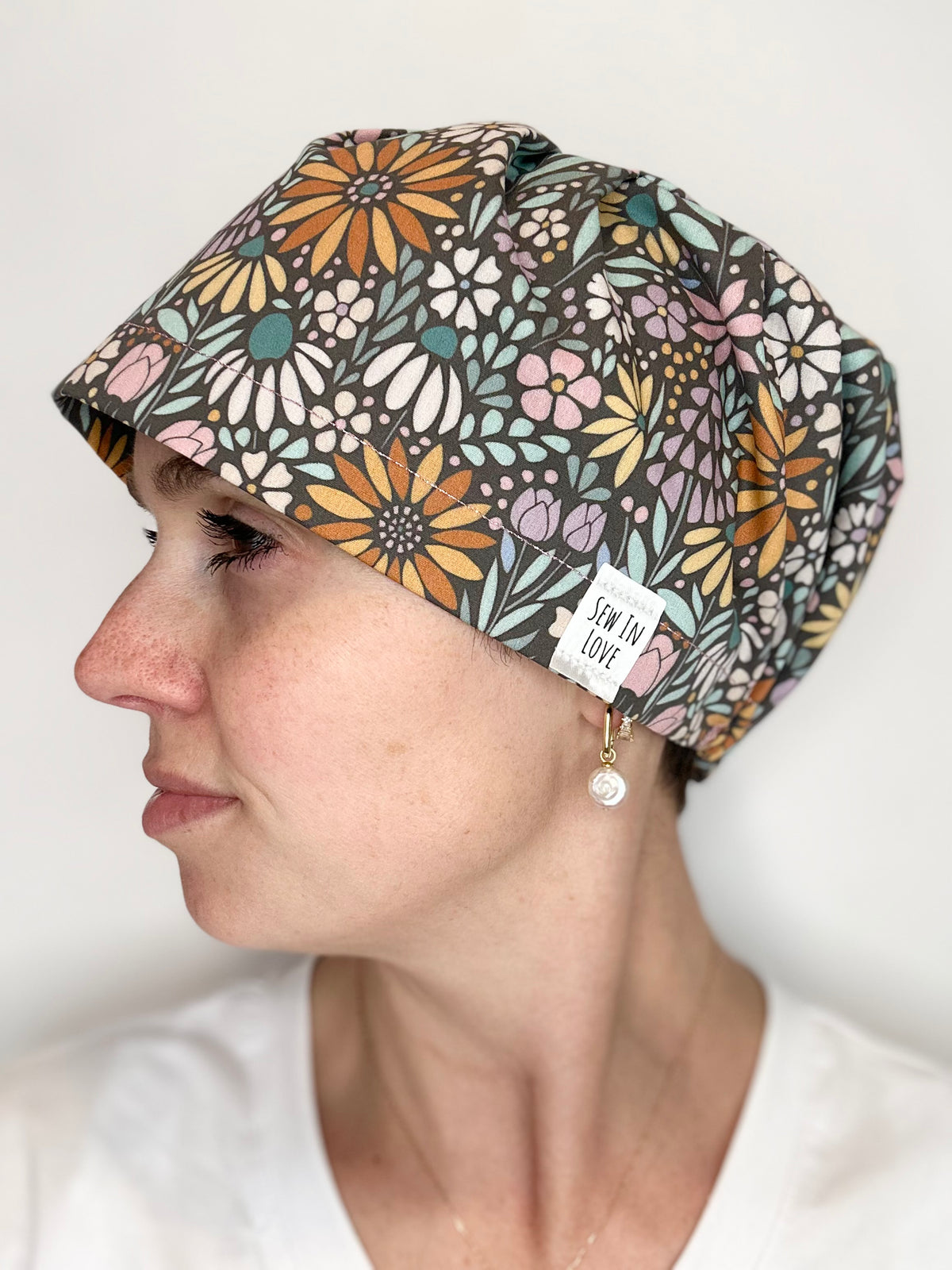 Toggle Back - Floral Mosaic: Euro-Style Scrub Cap