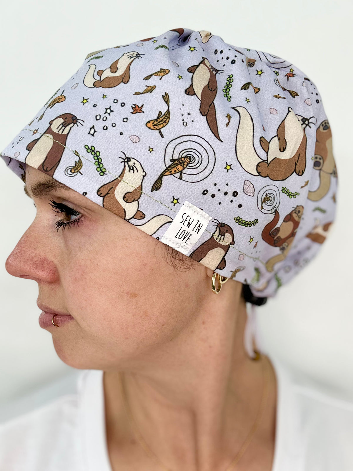 Toggle Back- Cuddly Otters: Euro-Style Scrub Cap