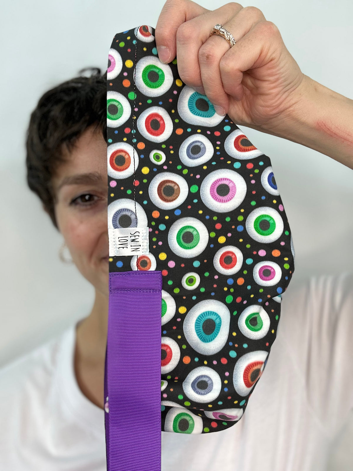 *Sneaky Print* Ribbon Back- Colorful Eyeballs: Euro-Style Scrub Cap