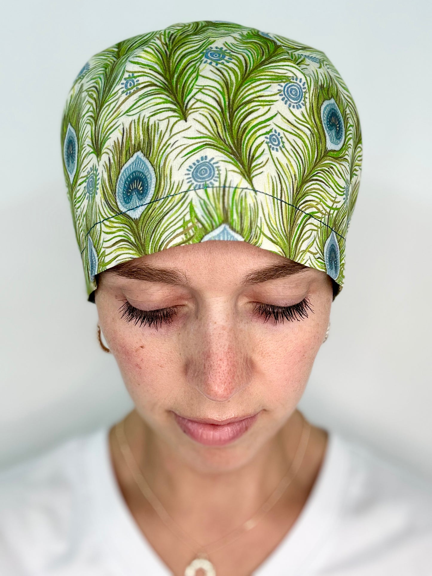 Toggle Back - Peacock Feathers: Euro-Style Scrub Cap
