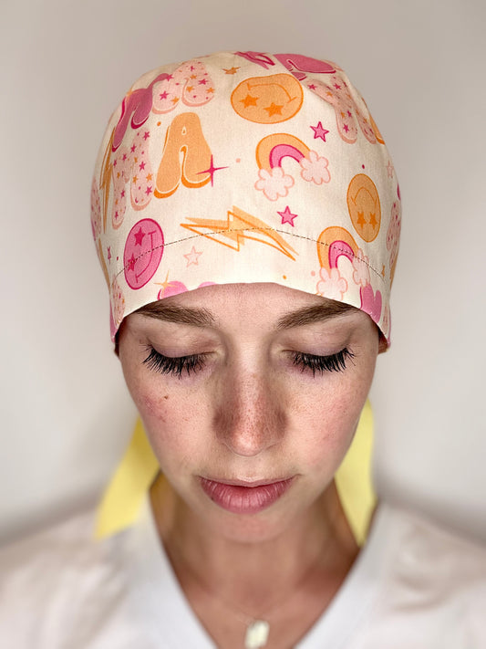 Ribbon Back-Bubble Letter MAMA: Euro-Style Scrub Cap