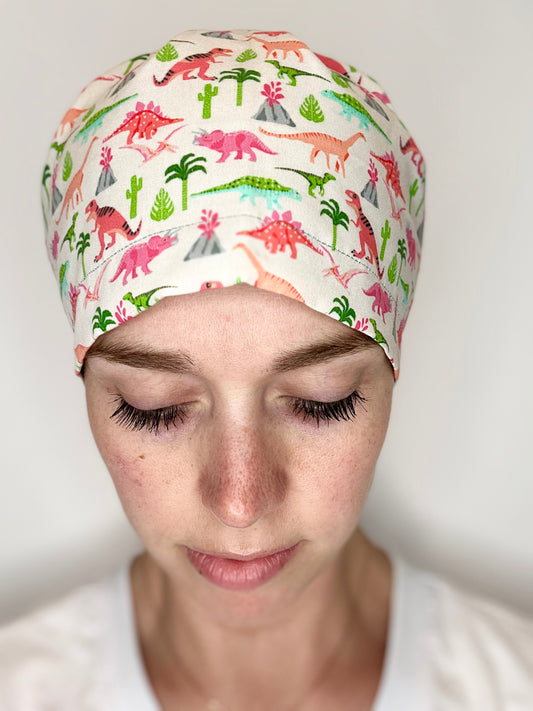 Toggle Back- Lady Dinos: Euro-Style Scrub Cap