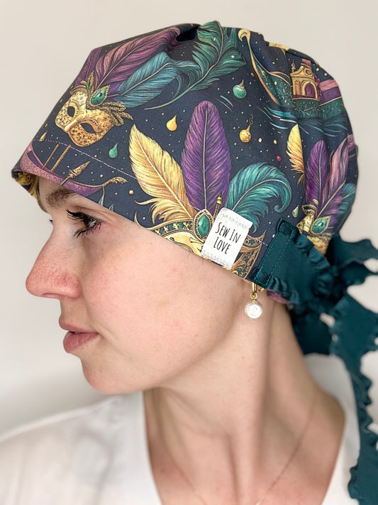 Ribbon Back- Mardi Gras at Night: Euro-Style Scrub Cap
