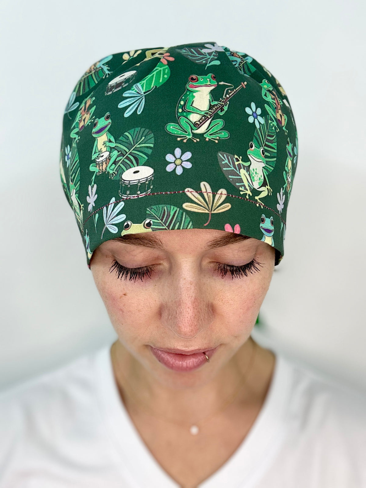 Ribbon Back- Musical Frogs: Euro-Style Scrub Cap