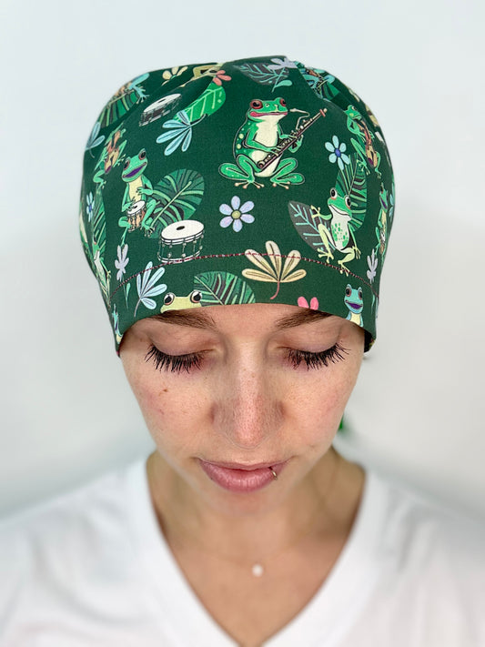 Ribbon Back- Musical Frogs: Euro-Style Scrub Cap