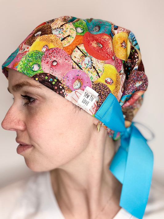 Ribbon Back- Donut Happiness: Euro-Style Scrub Cap