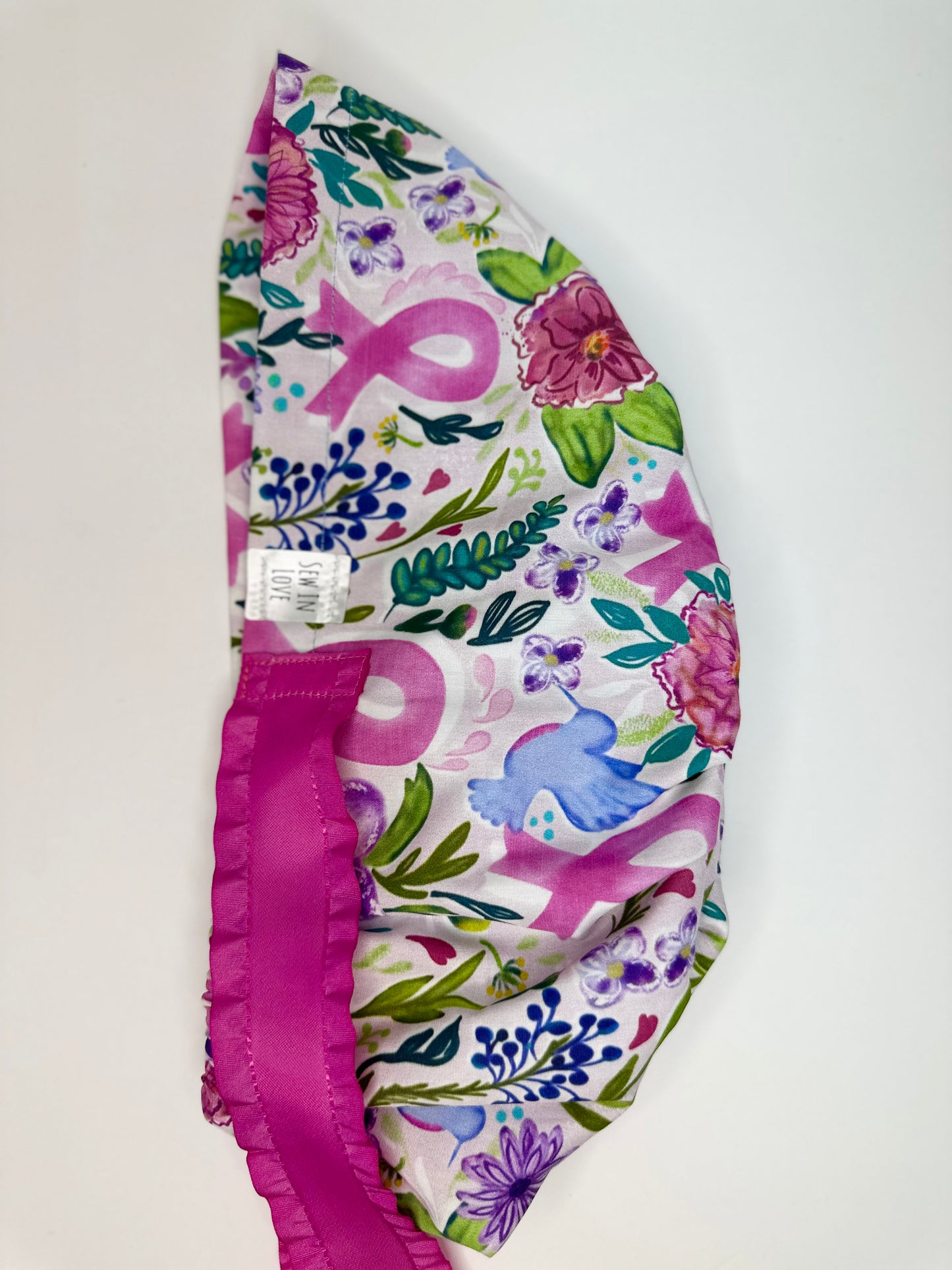 SATIN LINED- Breast Cancer and Birds: Euro-Style Scrub Cap