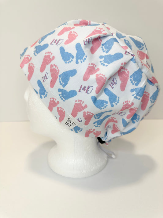 *Toggle Back* SATIN LINED- L&D Footprints: Euro-Style Scrub Cap